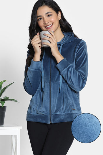 Buy Zivame Knit Poly Velour Jacket - Reflecting Pond